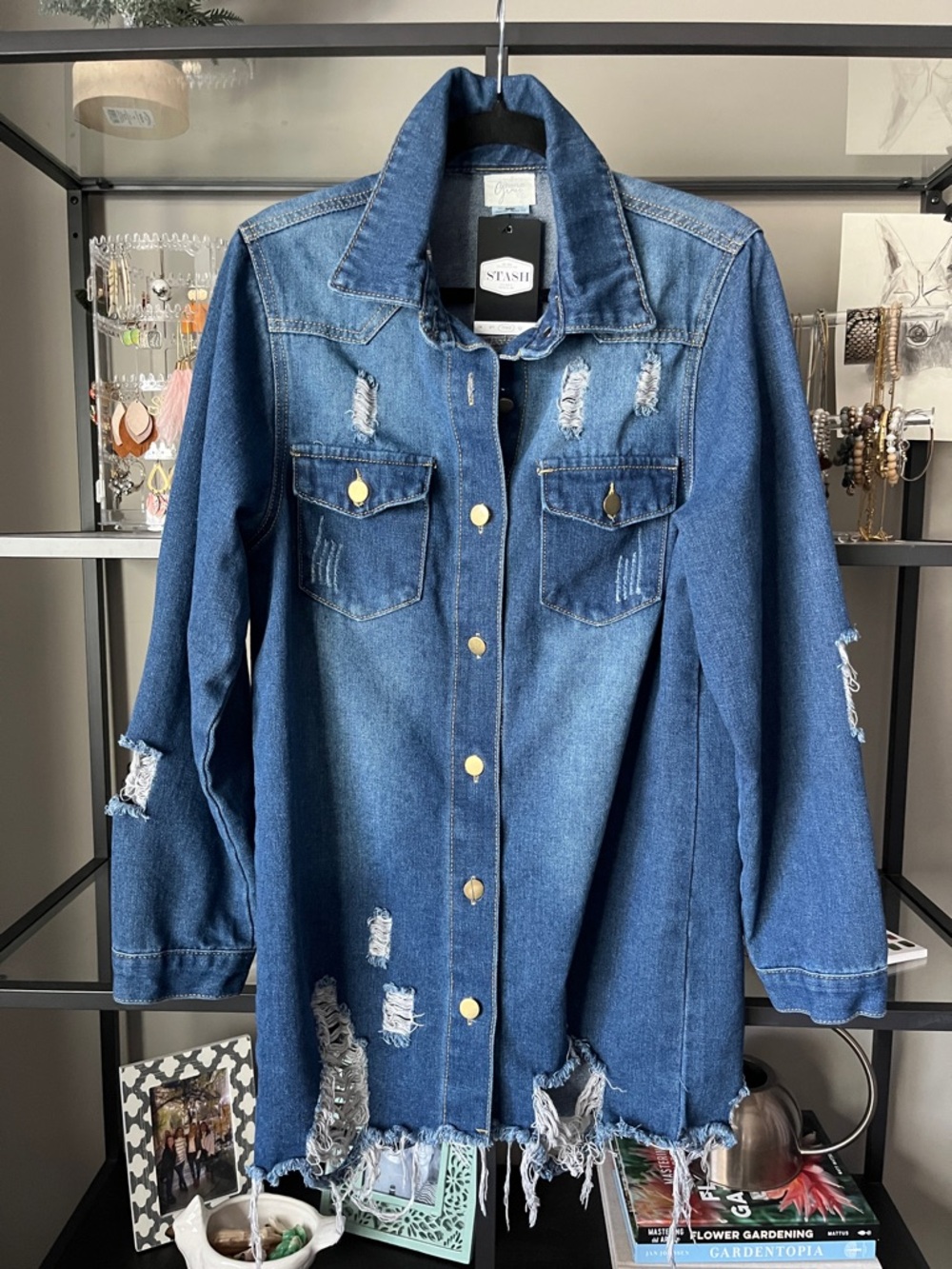 NWT Boutique Distressed Dark Blue Denim Mini Dress